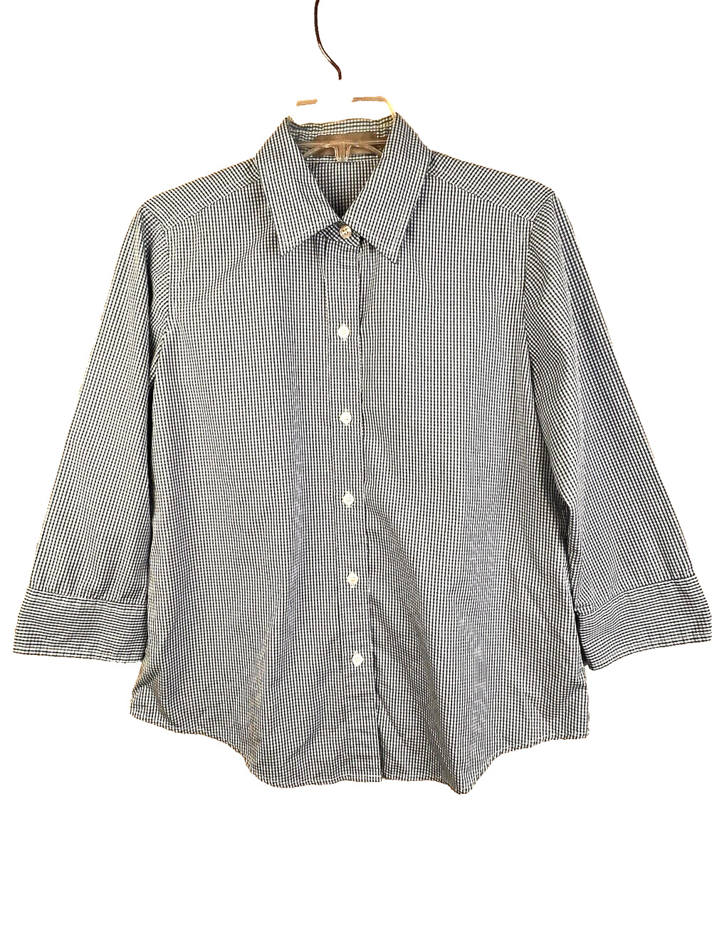 Liz Claiborne Button Up Shirt Women Small Blue Gingham Check Casual Classic